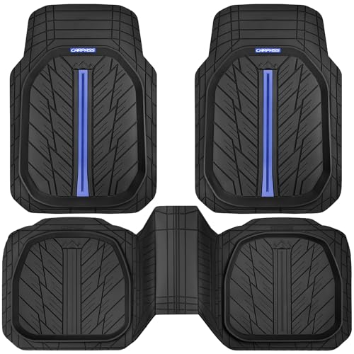 CAR PASS Tire Tread DeepDish Rubber Floor Mats for car Heavy Duty car mats All Weather, Universal XL~M Trim to Fit for Truck SUV Vehicle Automotive, Waterproof car mats 3 Piece(Blue Black) - color: Blue Black