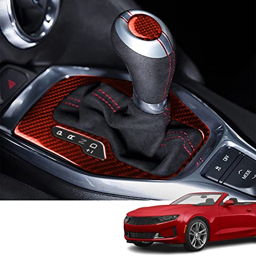 Custom Interior Accessories 2PCS for Chevrolet Camaro 2016 2017 2018 2019 2020 2021 2022 Red Carbon Fiber Center Console Cover Gear Shift Box Panel Trims Decoration Cover - size: Gearbox cover