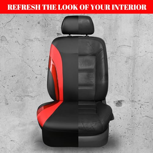 Jelly Leather Car Seat Covers Full Set,Waterproof Automotive Seat Covers for Cars SUV Sedan Truck,Airbag Compatible,Sporty Universal Fit for Cute Women Girl (Black and Red) - color: Black Red
