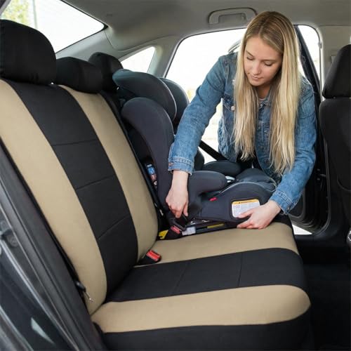 Car Seat Covers Full Set, Split Waterproof Polyester Mesh Vehicle Front and Rear Seat Protectors, All-Weather Automotive Interior Chair Cushion, Universal for Automobile RV Truck (Beige) - color: Beige