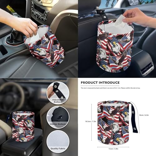 Wanyint Car Seat Cover Set for 4th of July, with Steering Wheel Seat Belt Strap Rearview Mirror Handbrake Gear Shift Knob Cover Rubbish Bin Armrest Pad Coasters, 14 PCS, American Flag Eagle Print - color: American Flag Eagle Print