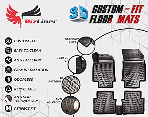 RizLiner Hyundai Palisade 7-Seater 2020-2025 (No 8-Seater Model) Floor Mats 3D Custom Fit Compatible with Hyundai Palisade Rubber Car Mats Laser Measured Floor Liners All Weather TPE (Front & Rear) - size: Palisade 2020 - 2025 (7 Seats)