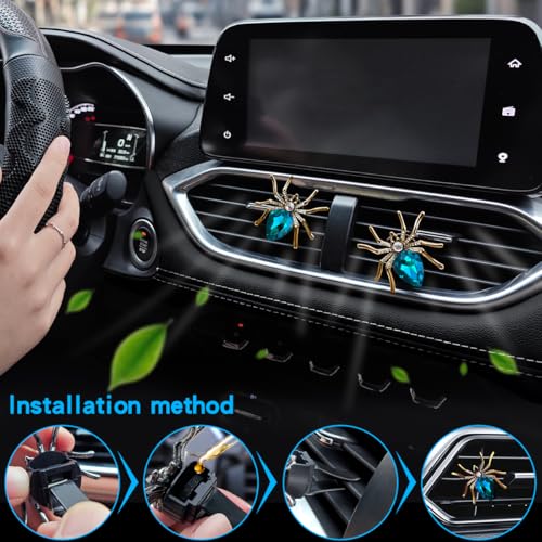 2 Pack Spiders Car Vent Clips Air Freshener Rhinestones Bling Aesthetic Car Vent Accessories Dash Blue Cool Goth Car Accessories