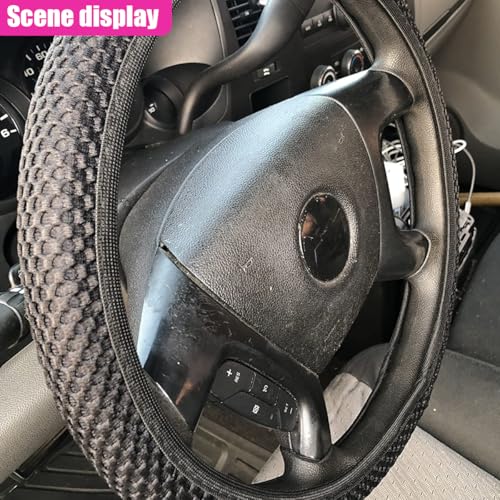 Elastic Stretch Steering Wheel Cover, Anti-Slip 15 inch Microfiber Odorless Breathable Ice Silk Car Steering Wheel Protector, Easy Carry, Warm in Winter & Cool in Summer (Black)