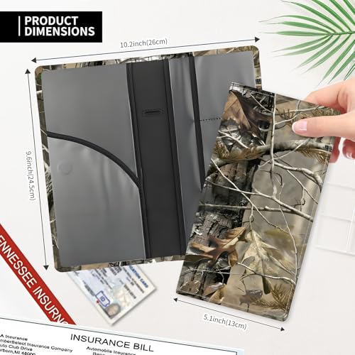 Leather Car Registration and Insurance Card Holder, Cute Car Accessories Vehicle Glove Box Car Organizer for Documents, Cards, License Woodland Camouflage Pattern - color: Woodland Camouflage Pattern