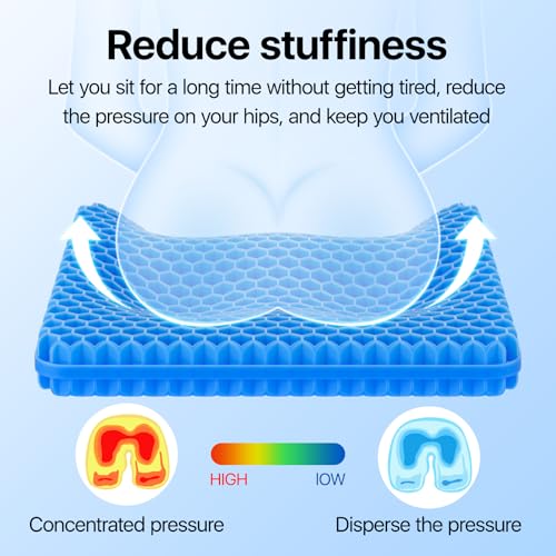 Gel Seat Cushion, Cooling seat Cushion (Super Large & Thick), Breathable Honeycomb Design Absorbs Pressure Points Seat Cushion, Gel Cushion for Office Chair, Home Car seat Cushion for Wheelchair - color: Blue