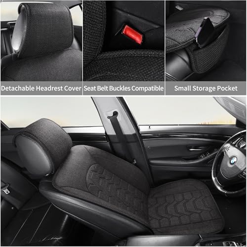 Linen Car Seat Covers Breathable Cloth Fabric Front Seat Protectors Automotive seat Covers Universal Fit for Most Cars Vans SUVs and Trucks(Black,2PCS) - color: BLACK