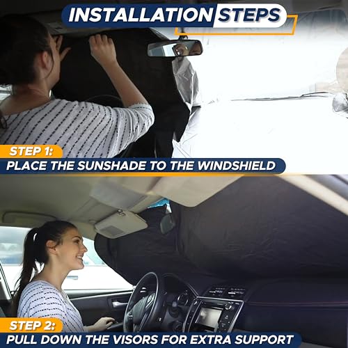 EcoNour Car Windshield Sunshade | Blocks 99% Heat & Keeps Interior Cool | Universal Fits Cars, SUVs, Trucks | Automotive Sun Screen, Visor & Car Accessories for Summer | Medium (64x32 Inches) - size: Medium