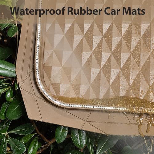 CAR PASS Bling Diamond Rubber Car Mats, Heavy Duty Deep Dish All-Weather Floor Mat Full Set Anti-Slip 3D Rhombus Waterproof Trim Fit Liner Universal Glitter Sparkly Shining Rhinestone, Beige Rubber - color: Beige Diamond