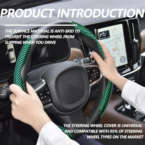 2pcs Universal Fit Carbon Fiber Steering Wheel Cover, Anti-Skid Steering Wheel Cover/Segmented Steering Wheel Protector/Car Interior Accessories (Bright Green) - color: Bright Green