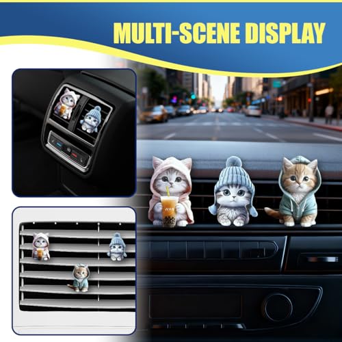 Craedli 3PCS Cute Cat Car Air Vent Clips, 2D Flat Acrylic Cartoon Kitty Car Air Conditioning Outlet Clip Charm Car Interior Vent Decoration Accessories for Most Vehicles (Cat) - size: Cat
