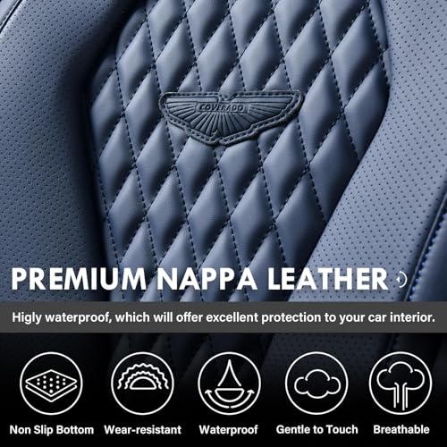 Coverado Seat Covers, Car Seat Covers Full Set, Blue Car Seat Cover, Car Seat Covers Front Seats Back Seat Cover, Waterproof Car Seat Cushion,Leather Seat Covers Seat Protector Universal Fit Most Cars - color: Blue, size: FullSet