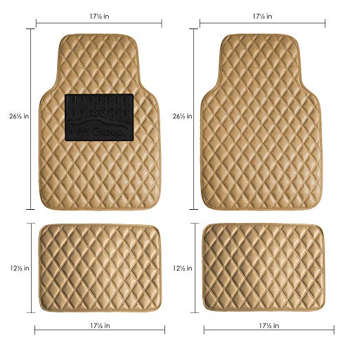 FH Group Luxury Universal Liners Full Set Beige PU Leather Diamond Design Floor Mats - Universal Fit Heavy Duty Non-Slip Floor Mats for Most Sedan, SUV, Truck - color: Beige