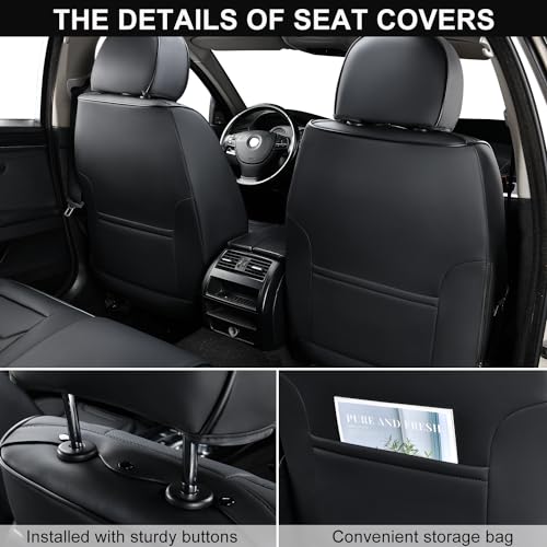 TIEHESYT Car Seat Covers Full Set, Breathable Leather Automotive Front and Rear Seat Covers, Car Seat Protectors Full Set, Compatible with Most Vehicles, SUV (Elegant Black, Front Pair and Rear) - color: Elegant Black, size: Front Pair and Rear Headrestle