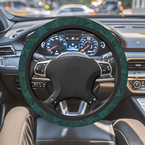 Steering Wheel Cover Accessories Neoprene Cover Non-Slip Breathable Easy to Install Suitable for Women Men Girls for Car SUV Van Truck Universal 14.5-15.5 Inch Dark Green Palm - color: Dark Green Palm