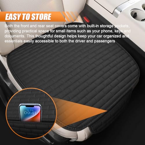 Car Front Seat Cover, Breathable Linen Automotive Seats Cushion, Anti-Slip Vehicle Seat Pad with Storage Pocket, Universal Auto Seats Protection Mat (BlackSg) - color: BlackSg