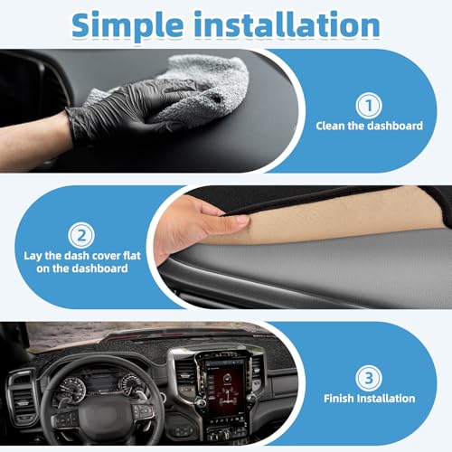 Dash Cover Mat for Dodge RAM 1500 2500 3500 2019 2020 2021 2022 2023 2024 2025 Non-Slip Dashboard Cover Mat Sunshade UV Rays Protector Interior Accessories - size: Compatible with RAM 2019-2025