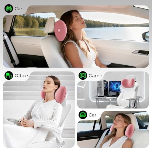 BEBAS Memory Foam Car Headrest Pillow - Breathable Neck Support Pillow for Driving, Universal Fit Cars/SUVs/Tesla/Toyota & Office Chair, Removable Cover (Pink, 4-Season) - color: Pink
