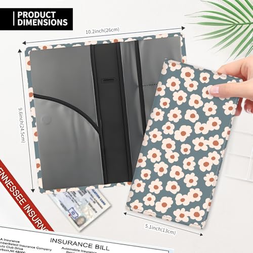 Leather Car Registration and Insurance Card Holder, Cute Car Accessories Vehicle Glove Box Car Organizer for Documents, Cards, License Grey Cute Flowers - color: Grey Cute Flowers