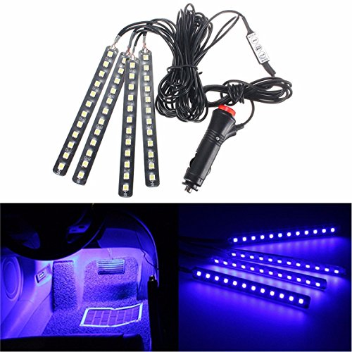 Car LED Strip Light, EJ's SUPER CAR 4pcs 48 LED Car Interior Lights Under Dash Lighting Waterproof Kit,Atmosphere Neon Lights Strip for Car,DC 12V(Blue) - color: Blue(48LED Beads)