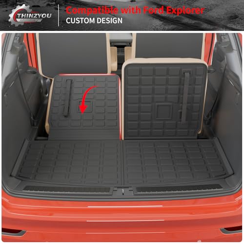 Cargo Mat Compatible with 2020-2025 2026 Ford Explorer Trunk Mat Cargo Liner Seat Back Cover Protector TPE All Weather Trunk Liner 2025 Explorer Accessories (Trunk Mat with Backrest Mats) - style: For Ford Explorer | 2020-2026