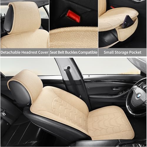 Linen Car Seat Covers Breathable Cloth Fabric Front Seat Protectors Automotive seat Covers Universal Fit for Most Cars Vans SUVs and Trucks(Beige,2PCS) - color: BEIGE