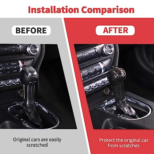 Jimen Compatible with Ford Mustang 2015-2023, 3PCS Gear Shift Knob Overlay Cover Interior Trim Kits (Carbon Fiber)