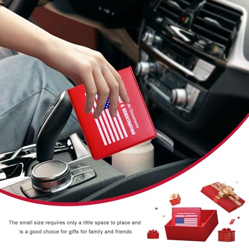 2 PCS Car Registration Insurance Holder, Waterproof Vehicle Glove Box Document Organizer with Closure, Auto Essential Cards Driver License Holder for Most Cars Trucks SUVs (Red, Blue Flag)