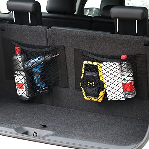 Universal Mesh Cargo Net for Car Trunk Storage,Elastic Small Automotive Cargo Net Pocket Wall Sticker Organizer Pouch Bag Storage for SUV,2 Pack with Tape Stickers - size: 15 x9.5 inch