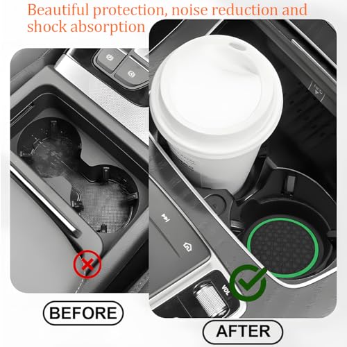 2PCS Car Cup Holder Coaster, Silicone Non-Slip Vehicle Cup Recessed Mats, Waterproof & Sift-Proof Automotive Interior Insulation Drink Insert Pads, Universal Fit (Green/Black) - color: Green/Black