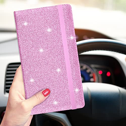 Wisdompro Car Document Holder Organiser, PU Leather Vehicle Insurance and Registration Holders Wallet Case for ID Card, Driving Licence, Key Contact Information Cards - color: Glitter Pink