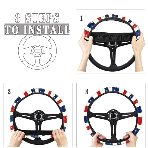 AFPANQZ Car Steering Wheel Covers 14-15" inch Universal Fit Most Car Sedans SUVs, American Stripe Star Print Breathable Steering Wheel Protector - color: American Stripe Star