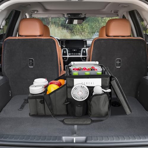 Car Hop Front Seat Car Organizer with Cup Holder & Sturdy Desk Tray, Padded Laptop File Compartment, Movable Divider & Side Pockets, Passenger Seat Storage Caddy for Road Trip or Work