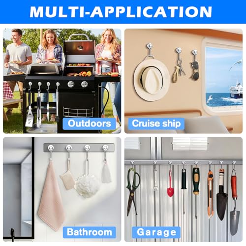 Measuring Cup and Spoon Organizer, 12 Pack 30lbs Strong Magnetic Hooks Hanging Cups and Spoons, Magnetic Kitchen Hooks Utensil Hanger Holder for Refrigerator, Cruise Cabins, Garage Silver