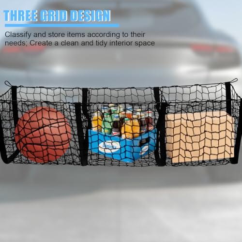 Mandark Car Cargo Net, Highly Elastic 3 Pocket Truck Bed Organizer Mesh with 4 Metal Hook Buckles & Screws, Auto Storage Netting Accessories, Universal for SUV Sedan Pickup (51.18" x 15.75" x 15.75") - size: 51.18 x 15.75 x 15.75 inches
