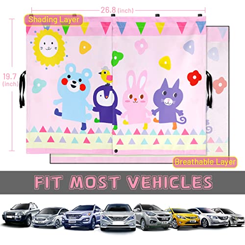 Car Window Shade for Baby, 2pcs Magnetic Auto Sun Shades for Side Windows Double Layer Full & Half Shade Options, Cute Patterns Car Window Curtains for Sun Glare Block - color: Pink and Yellow