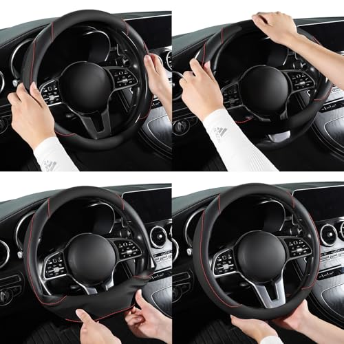 Car Steering Wheel Cover, Microfiber Leather Steering Wheel Cover Universal Fit 14.5-15 inch Anti-Slip Comfortable Breathable Car Wheel Protector for Men Women,Black - color: Black