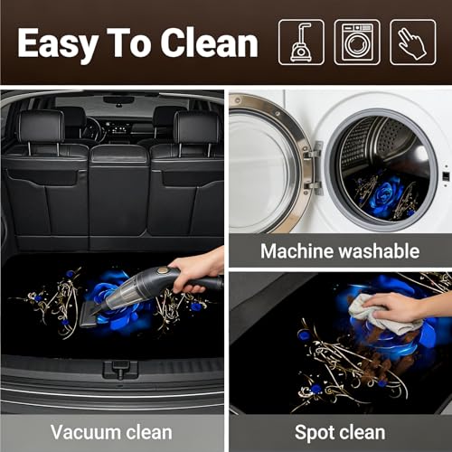 Universal Fit Car Floor Mats & Trunk Mat Set of 5Pcs, Blue Rose Print All-Weather Front Rear Floor Mats with Cargo Liner, Non-Slip Car Mats Cargo Mat Automotive Accessories for Cars Trucks SUVs