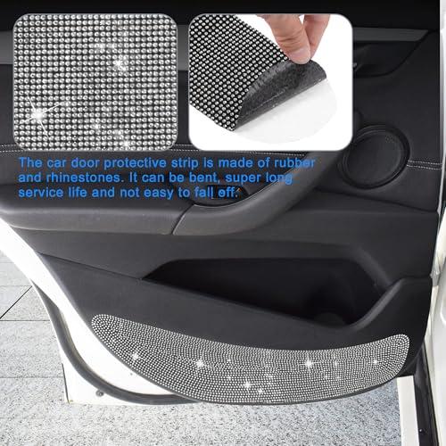 Unifizz Bling Car Door Anti-Kick Pad Crystal Door Protective Pad Universal Anti-Kick Dirty Stickers Anti-Collision Stickers,4 Pack/Set(2 Pack for Front Do-or and 2 Pack for Back Seat Do-or),White