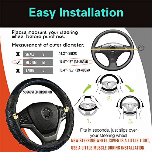 Steering Wheel Cover Great Grip with 3D Honeycomb Anti-Slip Design, Universal 14.5-15 Inch (Blue)