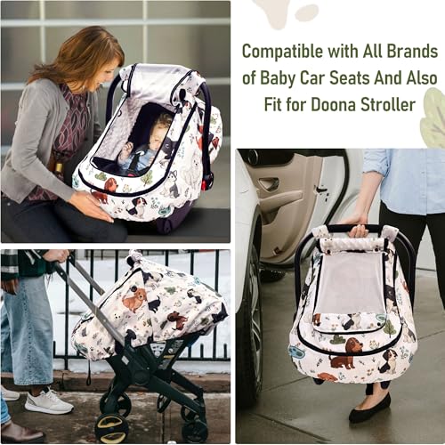 Waterproof Baby Car Seat Cover,YVMVDV Patented Cold Weather Carseat Cover for Babies,Infant Car Seat Cover Canopy for Boy Girls, Keeps Babies Warm and Cozy (Cute Dog) - color: Colorful Dog