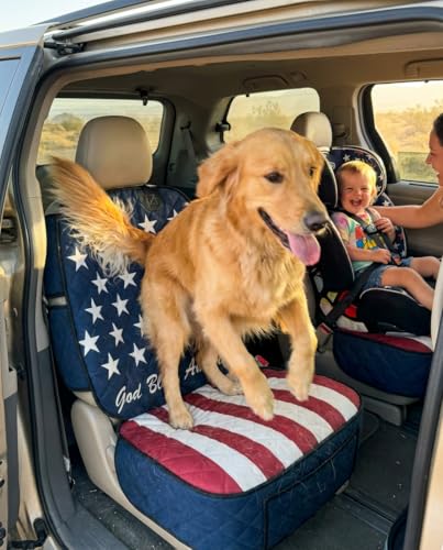 Waterproof Front Seat Car Cover, 1 Pack, Dog Car Seat Cover with Side Flaps, Nonslip Scratchproof, for Cars, Trucks, SUVs, Jeep (Stars & Stripes, Front Seat Cover)