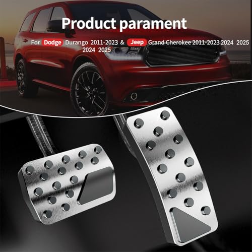 Aluminum Alloy Pedal Cover for Jeep Grand Cherokee 2011-2024 2025 Dodge Durango 2011-2024 2025 No Drilling Aluminum Brake and Accelerator Pedal Covers 2PCS(Silver) - color: Silver