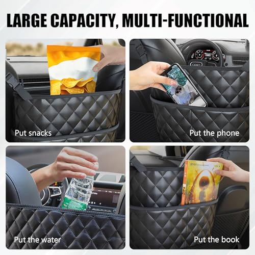 braxan Car Purse Holder Between Seats, Large Capacity Purse Holder for Car, Storage Bag for Backseat Pet Kid Barrier, Universal for SUV, Truck, RV (Black)