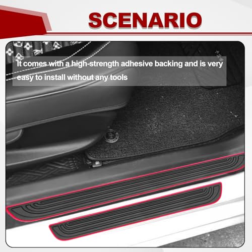 4PCS Car Door Sill Protector, Anti-Scratch & Waterproof Auto Door Edge Step Threshold Protection, Car SUV Automobile Universal Rubber Scratch Resistant Exterior Accessories (Black/Red)