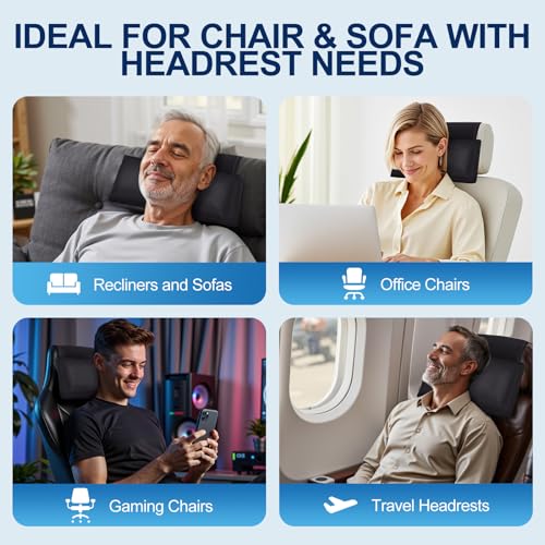Leather Recliner Pillow, Adjustable Neck & Head Support Pillow, Pu Leather Non-Slip Headrest for Recliner Chair, Couch, Office Chair, Sofa