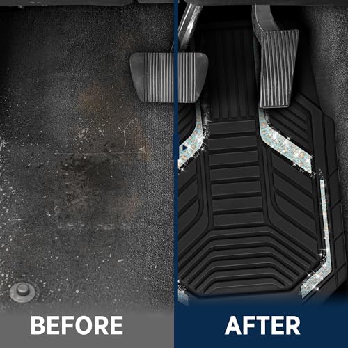 PIC AUTO Car Floor Mats, Leopard Sparkly Crystal Bling Glitter Car Mats Set, Front and Rear Heavy Duty Rubber Car Mats with Anti-Slip Backing, All Weather, Trim-to-Fit for Automotive SUVs, Sedan, Vans - color: Leopard