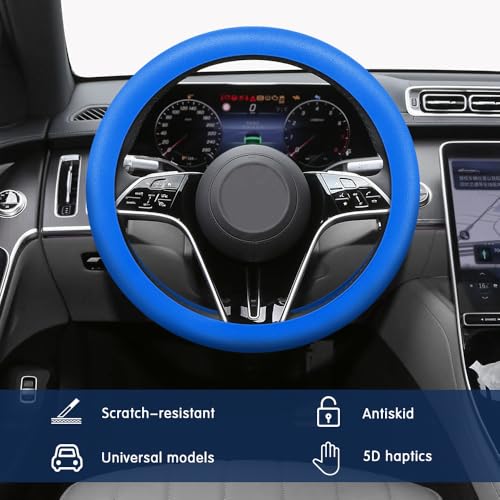 Car Steering Wheel Cover, Silicone Car Steering Wheel Protective Cover, 33-40 CM Anti-Slip Soft Comfortable Steering Wheel Cover for Women Men, Universal Accessories Fit Cars Trucks SUVs (Dark Blue) - color: Dark Blue