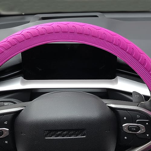 Universal Pink Steering Wheel Cover:13.5 to 15 Inches Stretchable Silicone Anti Skid Steering Wheel Protector Fit for Most Car Models Including Round D Shape or Special Shape - color: Pink