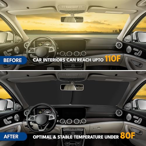 EcoNour 2 Piece Foldable Car Windshield Sun Shade – UV & Heat Protection, Interior Cooling, Durable Upgraded Design, Easy Fold, Front Window Sunshade - Medium (31" L x 28" W) - size: Medium